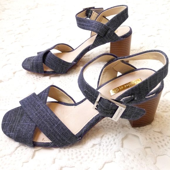 Louise et Cie Shoes - Louise et Cie Sandals Blue Denim Open Toe Ankle Buckle Cross Strap 8 Women 38.5